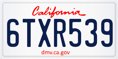 CA license plate 6TXR539