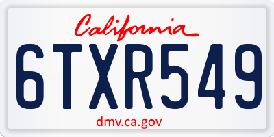 CA license plate 6TXR549