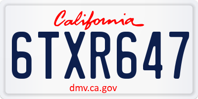 CA license plate 6TXR647