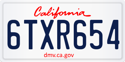CA license plate 6TXR654