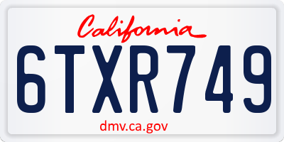 CA license plate 6TXR749