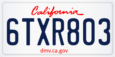 CA license plate 6TXR803