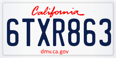CA license plate 6TXR863