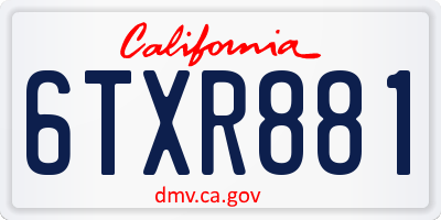 CA license plate 6TXR881