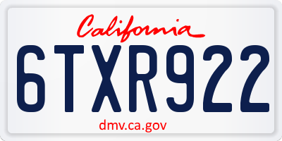 CA license plate 6TXR922