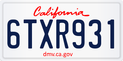 CA license plate 6TXR931
