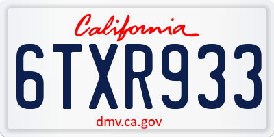 CA license plate 6TXR933