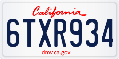 CA license plate 6TXR934