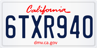 CA license plate 6TXR940