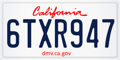 CA license plate 6TXR947