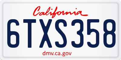 CA license plate 6TXS358