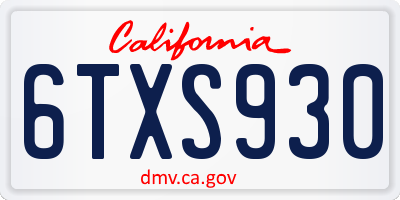 CA license plate 6TXS930