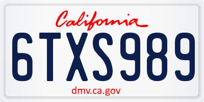 CA license plate 6TXS989