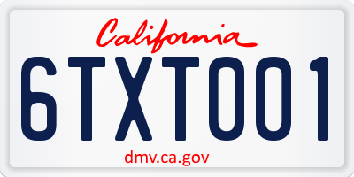 CA license plate 6TXT001