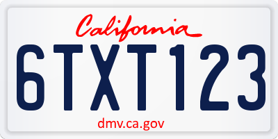 CA license plate 6TXT123