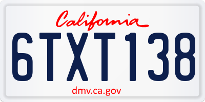 CA license plate 6TXT138