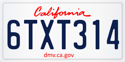 CA license plate 6TXT314