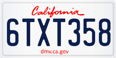 CA license plate 6TXT358