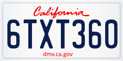 CA license plate 6TXT360