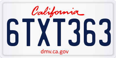 CA license plate 6TXT363