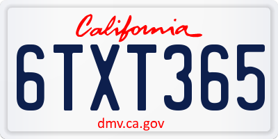 CA license plate 6TXT365