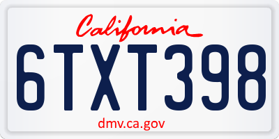 CA license plate 6TXT398