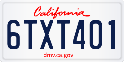 CA license plate 6TXT401
