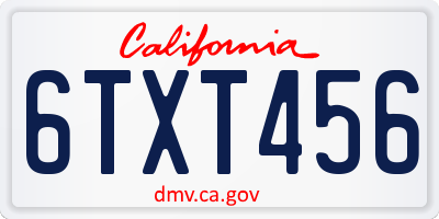 CA license plate 6TXT456