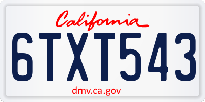 CA license plate 6TXT543