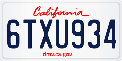 CA license plate 6TXU934