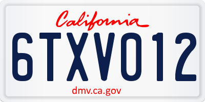 CA license plate 6TXV012
