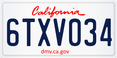 CA license plate 6TXV034