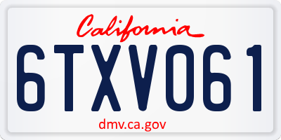 CA license plate 6TXV061
