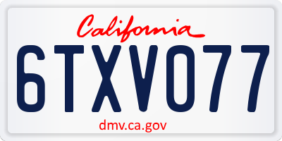 CA license plate 6TXV077