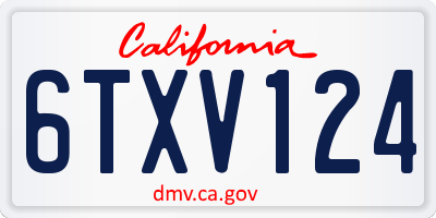 CA license plate 6TXV124