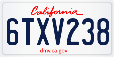 CA license plate 6TXV238
