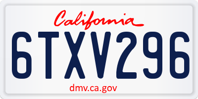CA license plate 6TXV296
