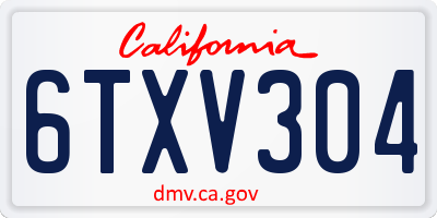 CA license plate 6TXV304