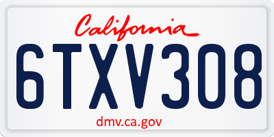 CA license plate 6TXV308