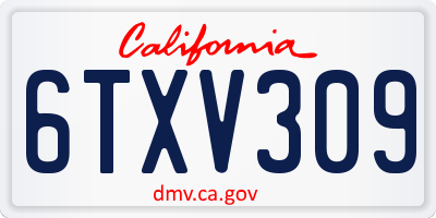 CA license plate 6TXV309