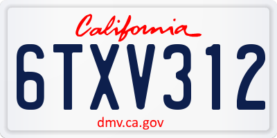 CA license plate 6TXV312