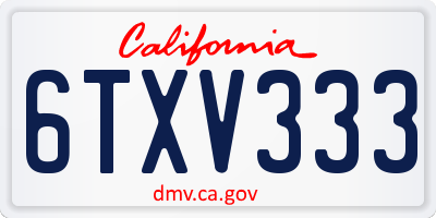 CA license plate 6TXV333