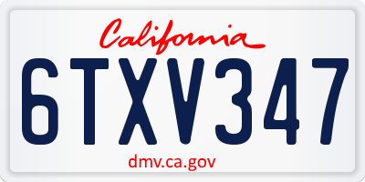 CA license plate 6TXV347