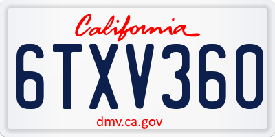 CA license plate 6TXV360