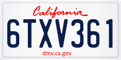 CA license plate 6TXV361