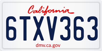 CA license plate 6TXV363