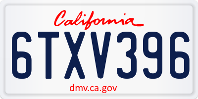 CA license plate 6TXV396