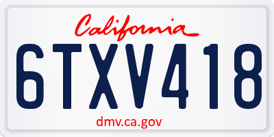CA license plate 6TXV418