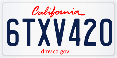CA license plate 6TXV420