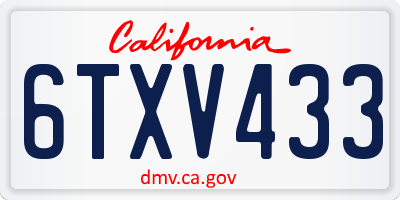 CA license plate 6TXV433